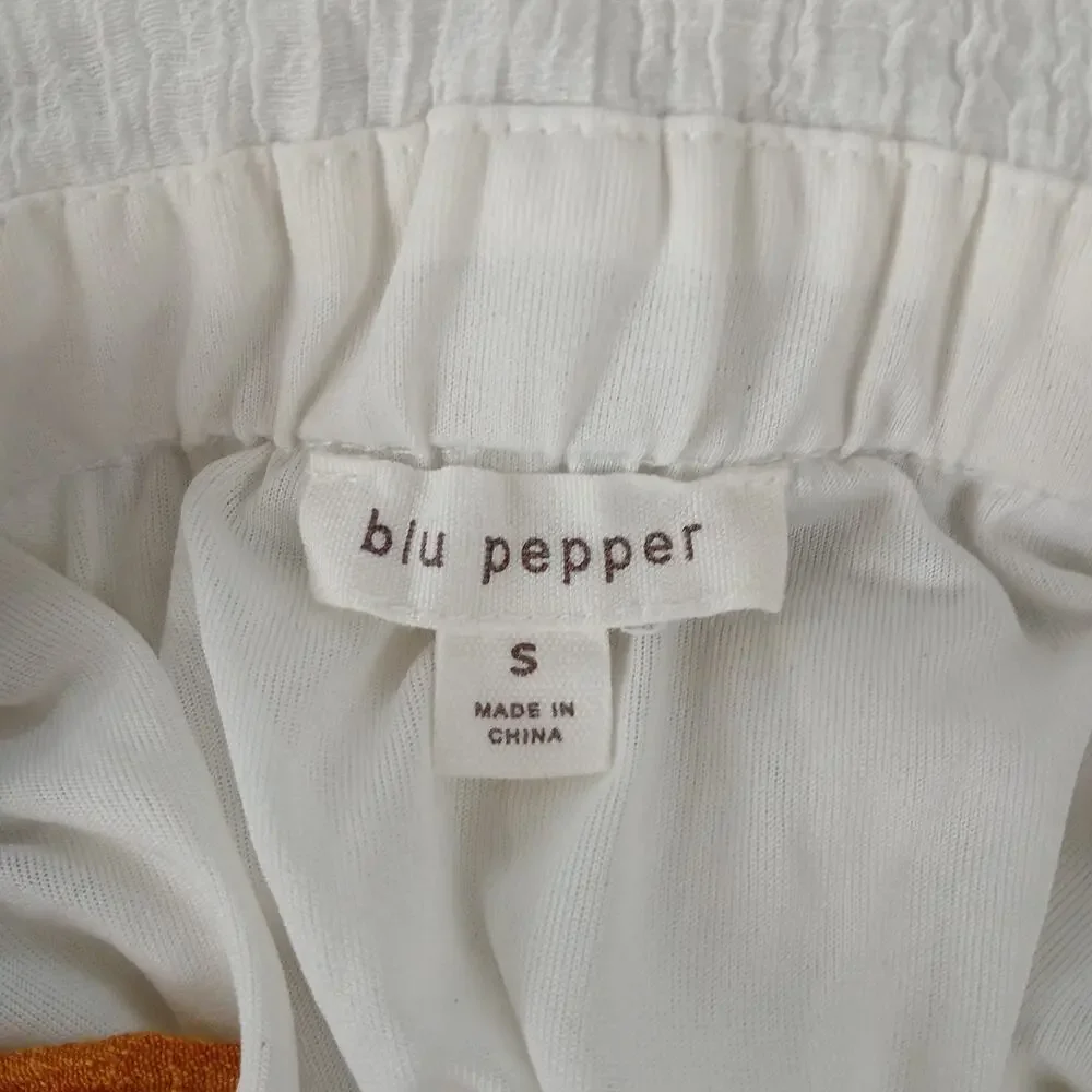 Blu Pepper Tiered Maxi Sundress S white tan orange brown colorblock lined - Picture 8 of 12